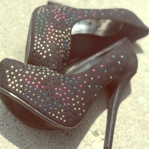 Women’s Black heel with Multicolor rhinestones